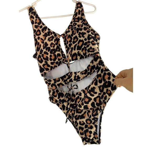 Women’s size 1XL Shein leopard animal print one piece swimsuit VCay 6215 New - Picture 3 of 5